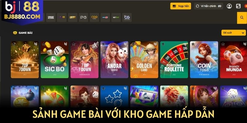 Sảnh game bài với kho game hấp dẫn, trả thưởng cao